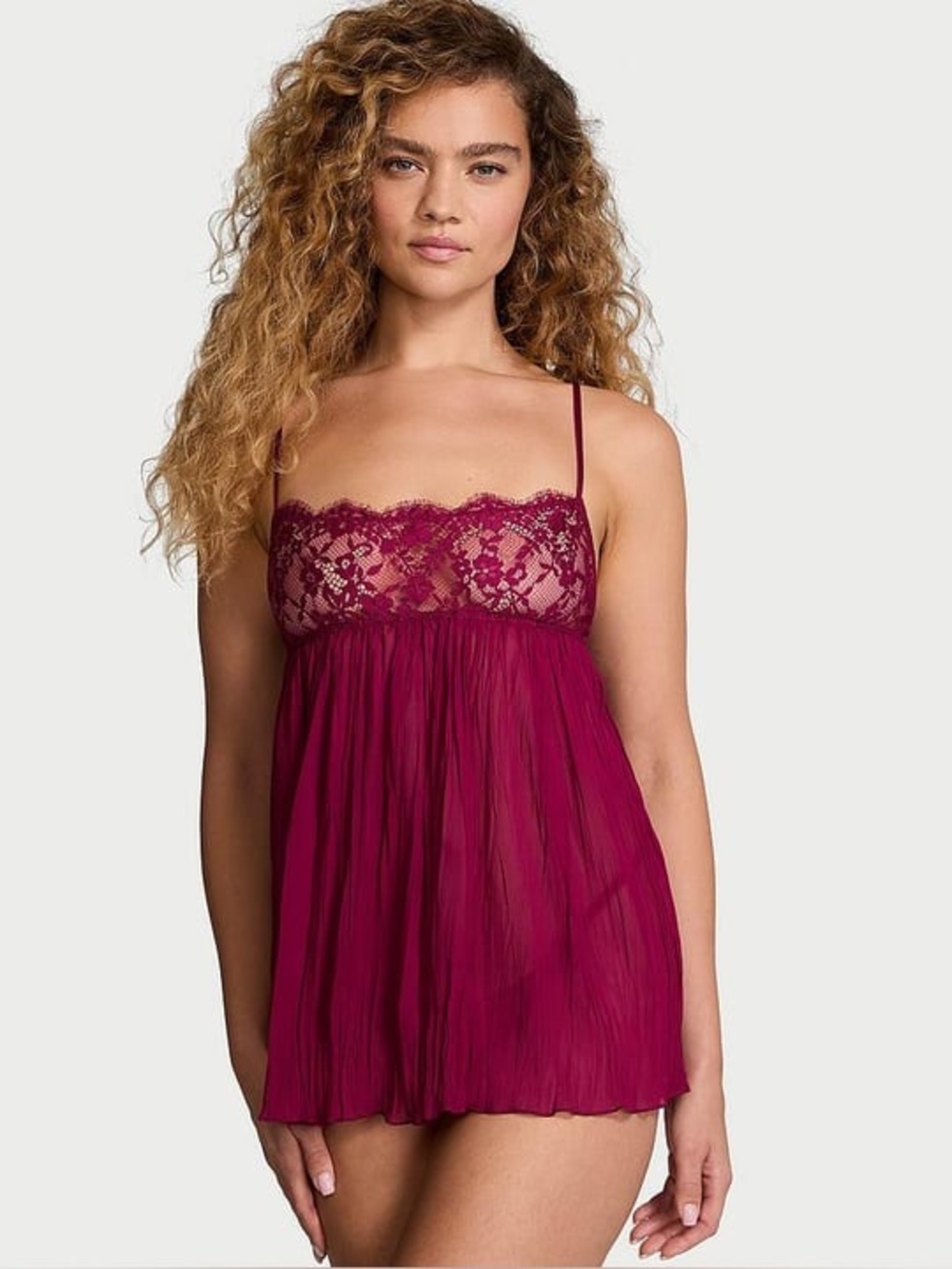 Victoria's Secret Dare to Dream Lace Babydoll Chemise in Burgundy Size XXL